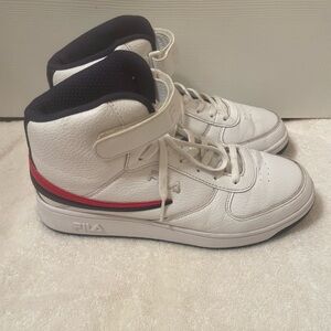 Men's Size 9.5 Fila A-High Sneakers Basketball Shoes - White, Red and Blue